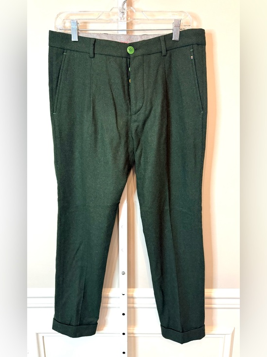 Manuel Ritz Pants - Manuel Ritz Wool Trousers Green Cropped Cuffed Colorful Button Fly Size 32